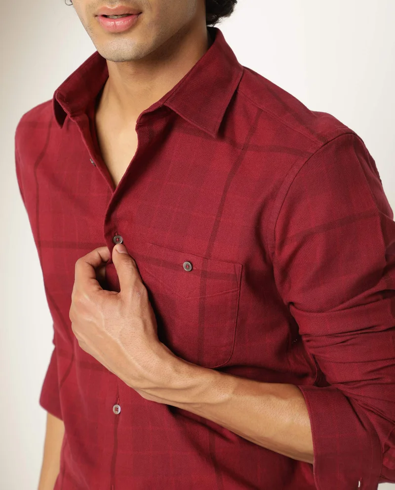 Rare Rabbit Rare Rabbit Men's Gareth Maroon Cotton Fabric Full Sleeves Checks Shirt