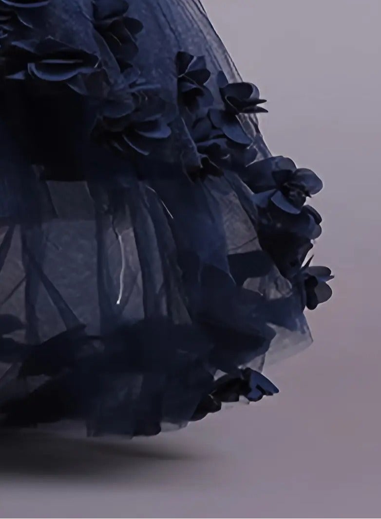 AROAQ Beads And Appliques Design Girls Formal Dress With Trailing, Fluffy Princess Dress Perfect For Banquets Performances (Navy Blue) - Image 5