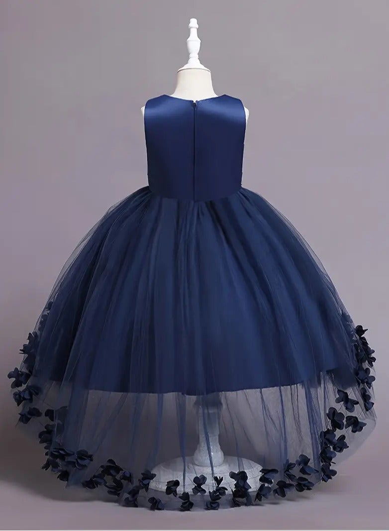 AROAQ Beads And Appliques Design Girls Formal Dress With Trailing, Fluffy Princess Dress Perfect For Banquets Performances (Navy Blue) - Image 2