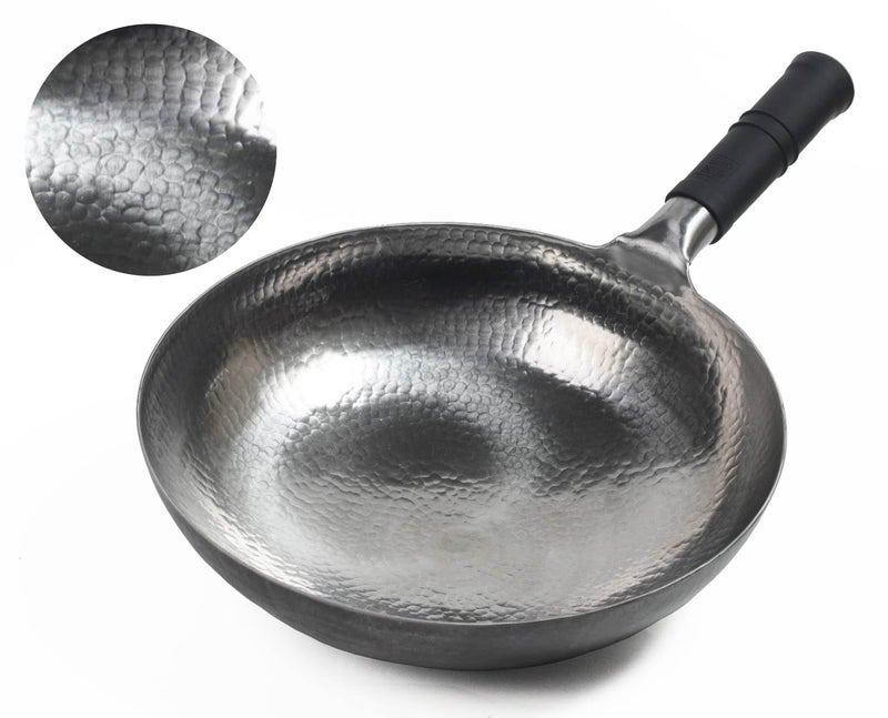 Mecete مقلاة ميسيت غير لاصقة مصنوعة يدويًا من الفولاذ الكربوني، مقلاة صينية مقعرة بعمق 133 بوصة، سمك 18 مم