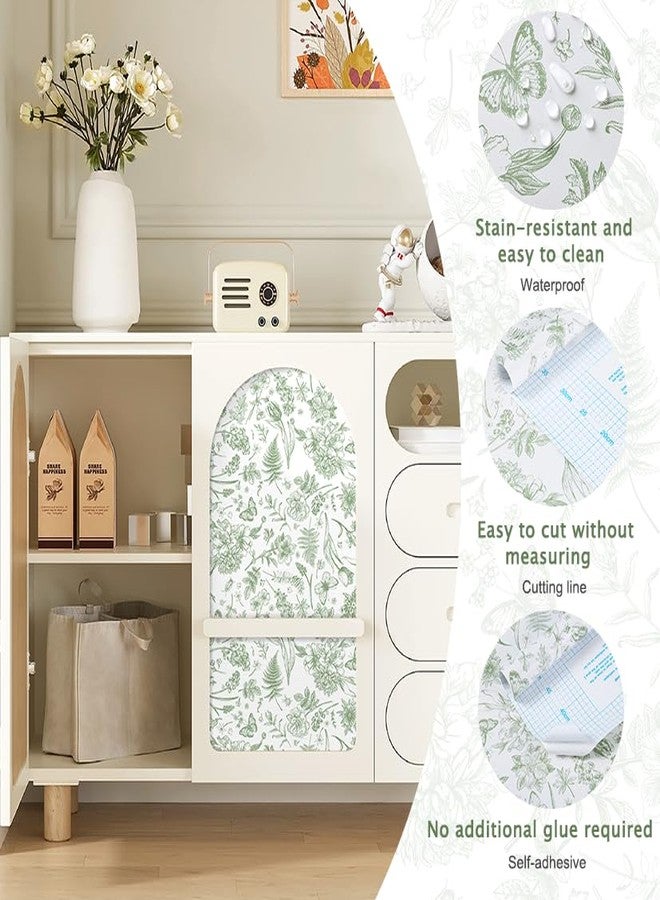 Fiula Peel and Stick Wallpaper Floral White Green Flower Contact Paper Butterfly Boho 78.7 "x17.3 Removable Wallpaper Self-Adhesive Wallpaper for Bedroom Waterproof Shelf Liner Decal Vinyl Roll - Image 2