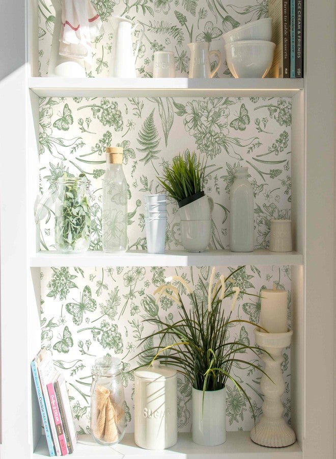 Fiula Peel and Stick Wallpaper Floral White Green Flower Contact Paper Butterfly Boho 78.7 "x17.3 Removable Wallpaper Self-Adhesive Wallpaper for Bedroom Waterproof Shelf Liner Decal Vinyl Roll - Image 5
