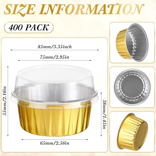 DNY Gold Aluminum Foil Baking Cups with Lids – 50 Pack Disposable Ramekins for Muffins, Cupcakes, Flan, Creme Brulee, Mini Cakes – Dessert Containers for Parties & Weddings - Image 4