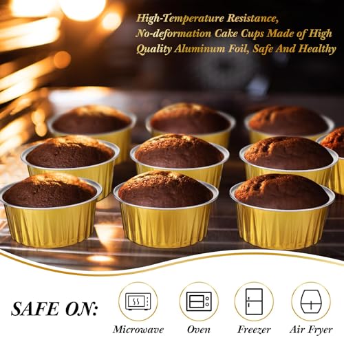 DNY Gold Aluminum Foil Baking Cups with Lids – 50 Pack Disposable Ramekins for Muffins, Cupcakes, Flan, Creme Brulee, Mini Cakes – Dessert Containers for Parties & Weddings - Image 3