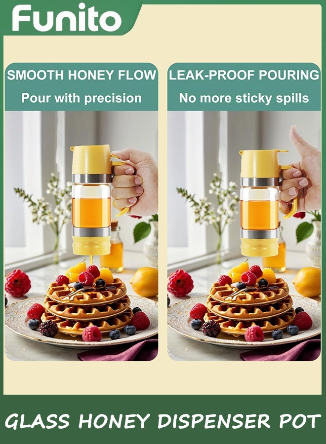 Funito زجاج العسل موزع وعاء، لا قطرة 300 مل عسل جرة مع مقبض، شراب موزع للقهوة أو الشاي، مثالية للعسل والشراب - Image 4