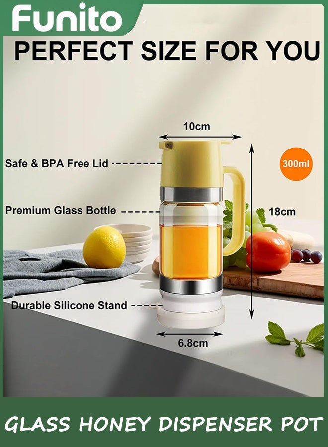 Funito زجاج العسل موزع وعاء، لا قطرة 300 مل عسل جرة مع مقبض، شراب موزع للقهوة أو الشاي، مثالية للعسل والشراب - Image 2