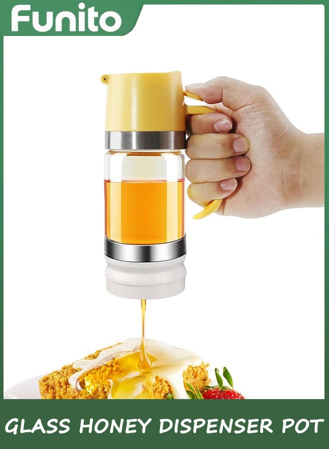 Funito زجاج العسل موزع وعاء، لا قطرة 300 مل عسل جرة مع مقبض، شراب موزع للقهوة أو الشاي، مثالية للعسل والشراب - Image 1