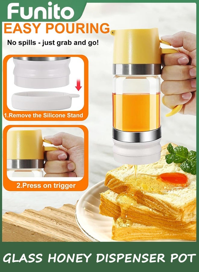 Funito زجاج العسل موزع وعاء، لا قطرة 300 مل عسل جرة مع مقبض، شراب موزع للقهوة أو الشاي، مثالية للعسل والشراب - Image 3