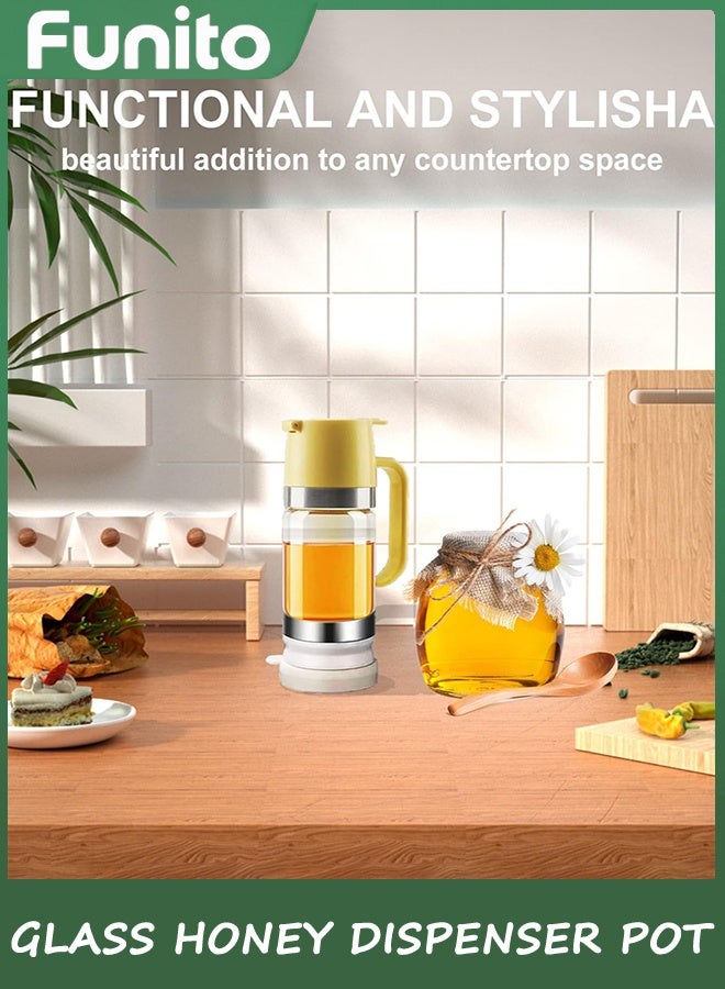 Funito زجاج العسل موزع وعاء، لا قطرة 300 مل عسل جرة مع مقبض، شراب موزع للقهوة أو الشاي، مثالية للعسل والشراب - Image 5