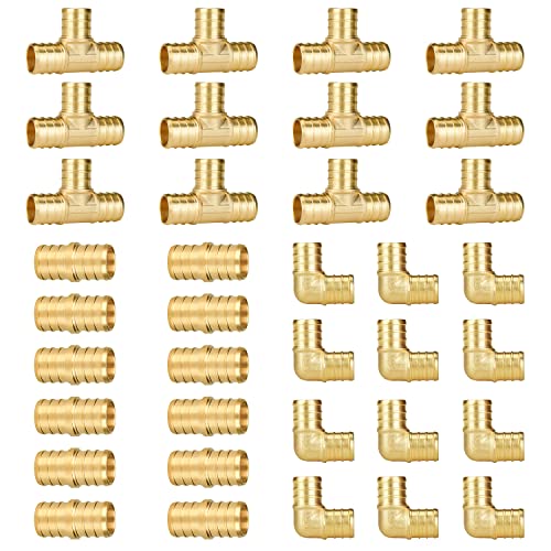 SUNGATOR 36-Pack 3/4" PEX Fittings, 12 Each Elbow Tee Coupling, No Lead Brass Pex Fittings 3/4 Inch Assortment, UPC, NSF Certified - Image 1