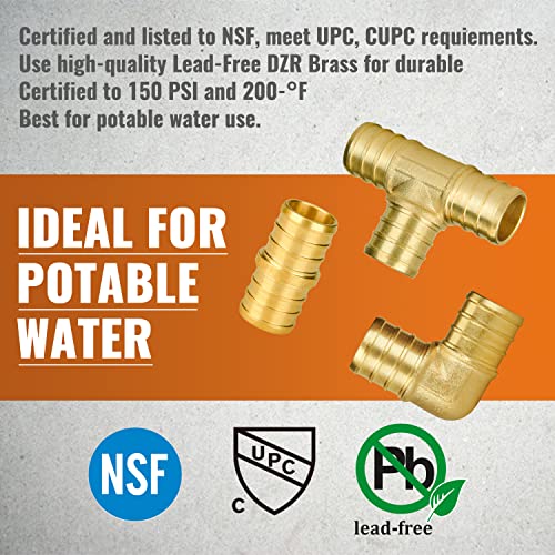 SUNGATOR 36-Pack 3/4" PEX Fittings, 12 Each Elbow Tee Coupling, No Lead Brass Pex Fittings 3/4 Inch Assortment, UPC, NSF Certified - Image 5