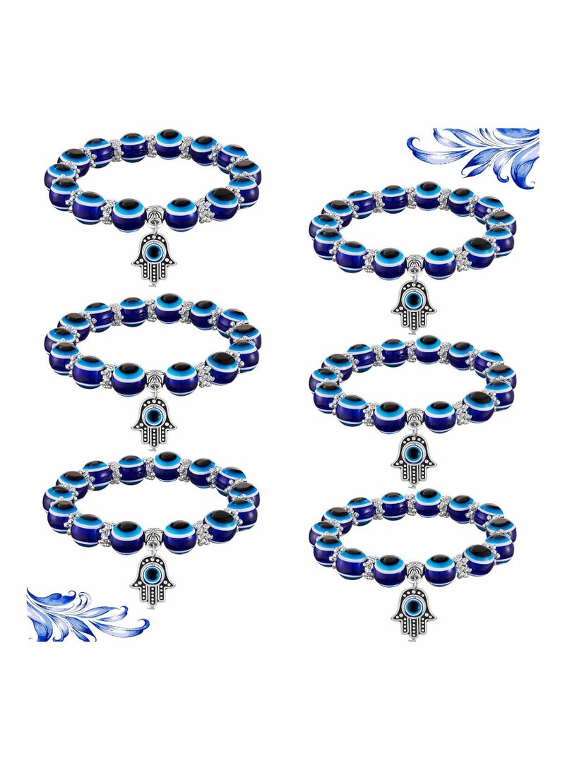 SYOSI 6 Pieces Eye Beaded Charm Bracelets Blue Eye Bead Stretch Bracelet Hand of Fatima Turkish Lucky Bracelet for Women Men for Protection and Blessing (Blue, 8 mm, 10 mm) - Image 1