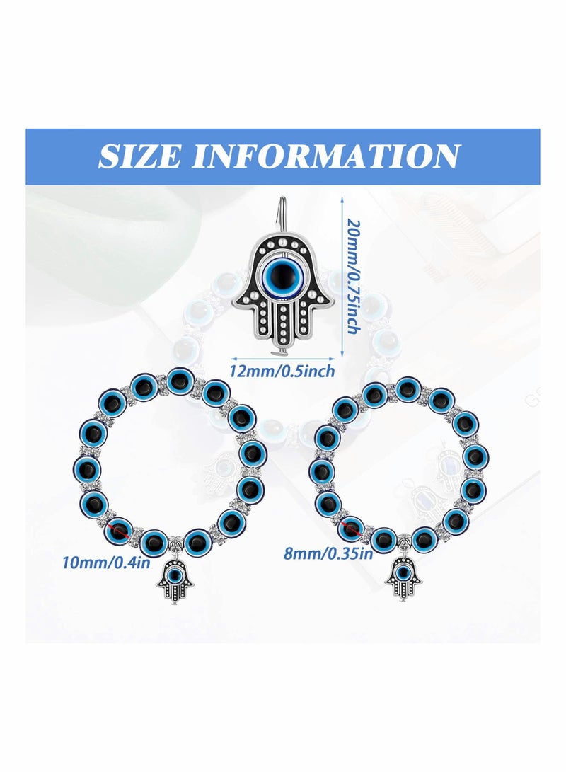 SYOSI 6 Pieces Eye Beaded Charm Bracelets Blue Eye Bead Stretch Bracelet Hand of Fatima Turkish Lucky Bracelet for Women Men for Protection and Blessing (Blue, 8 mm, 10 mm) - Image 2