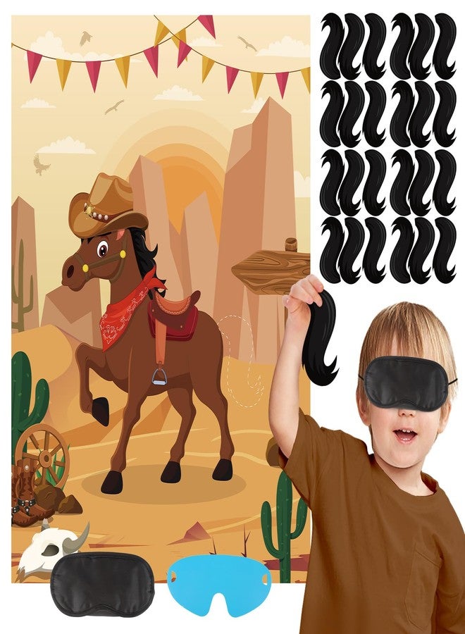 Atiloy Pin The Tail on The Horse Game with 30 Tail Stickers for Cowboy Party SuppliesToys Boys and Girls Cowboy Birthday Party Decorations Horse Party Games Poster for Kids - Image 1
