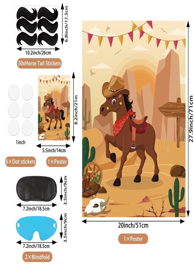 Atiloy Pin The Tail on The Horse Game with 30 Tail Stickers for Cowboy Party SuppliesToys Boys and Girls Cowboy Birthday Party Decorations Horse Party Games Poster for Kids - Image 2