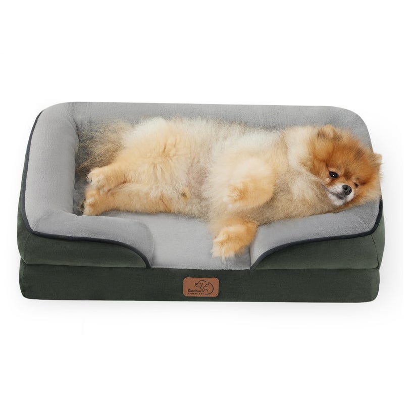 Bedsure Orthopedic Dog Beds for Small Dogs - Washable Small Dog Cat Bed Waterproof, Comfort Pet Couch Sofa with Washable Removable Cover, Pets Bed with Nonskid Bottom, Boreal Canopy Green, 24" - Image 1