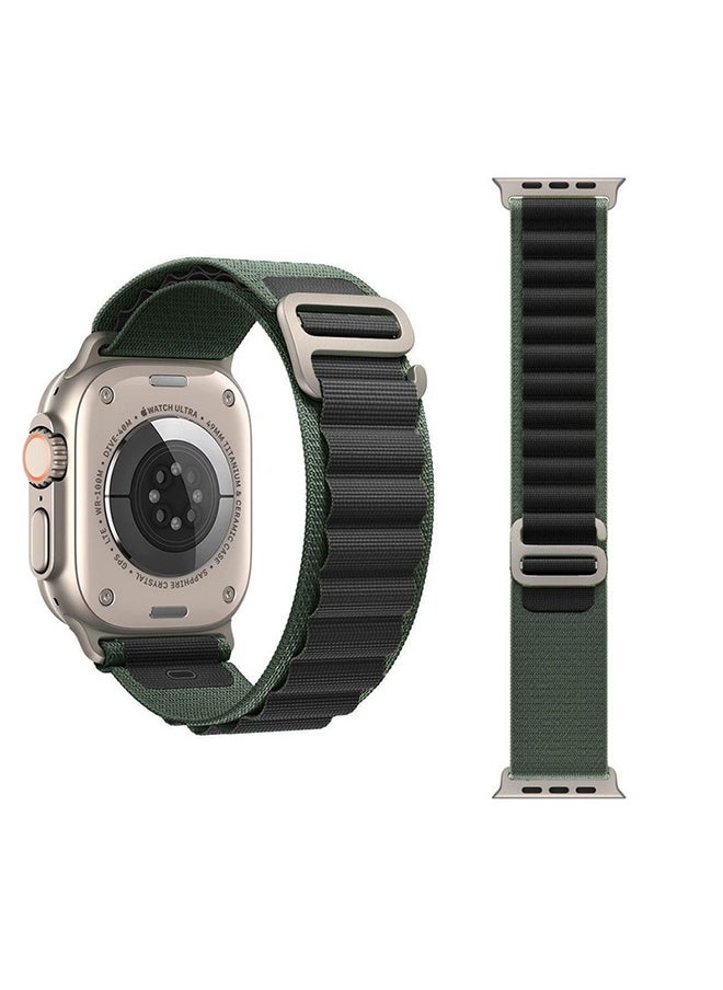 NIBEMINENT - Apple Watch Alpine Loop Band 49mm/45mm/44mm Nylon Woven Sport Strap Compatible with iWatch Series 8/Ultra/7/SE/6/5/4/3/2/1 Black/Green - Image 1