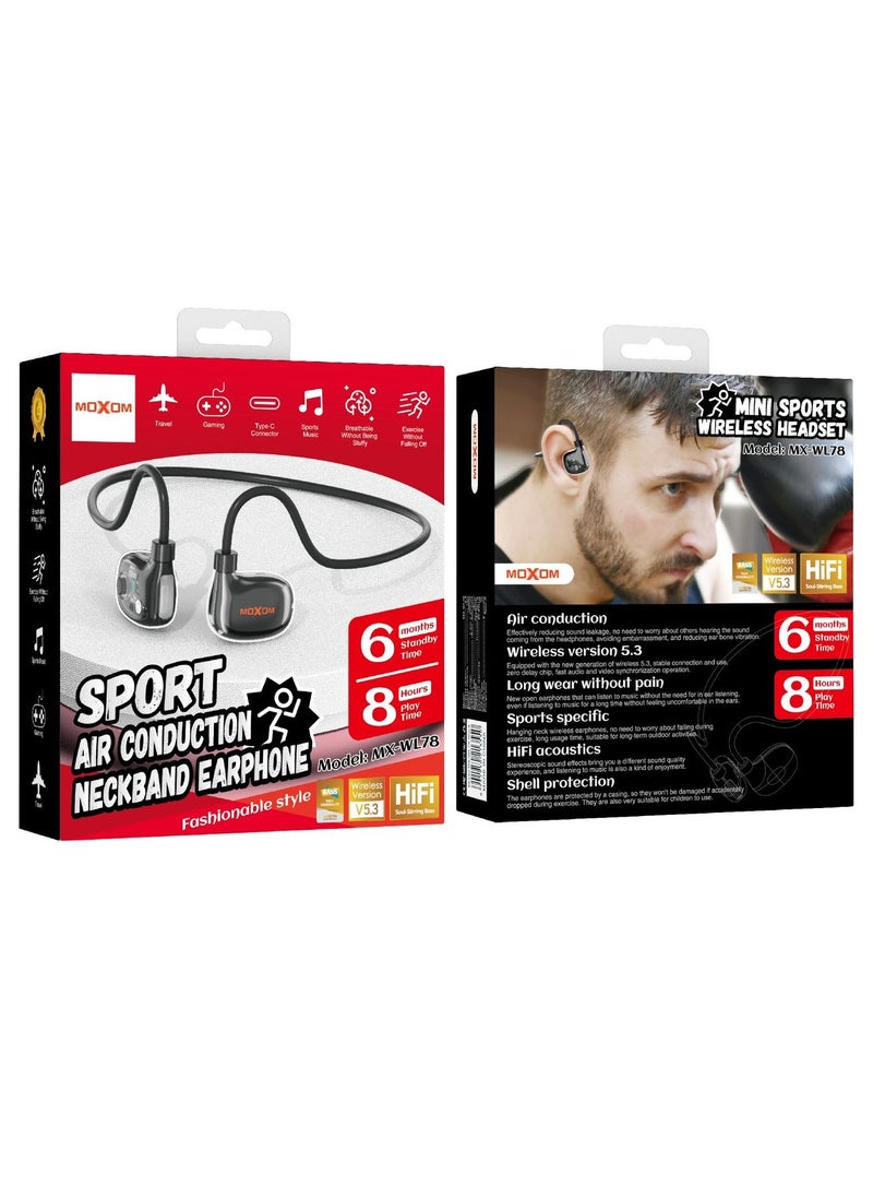 MOXOM MX-WL78 Wireless Bluetooth 5.3 in Ear Neckband with Air Conduction Earphones with Mic  - Image 3