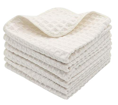 VeraSong Microfiber Kitchen Cleaning Cloth Thick Dish Rags Waffle Weave Washcloths Dish Cloths Ultra Absorbent Odor Free 12inch X 12inch 6 Pack Beige - Image 1