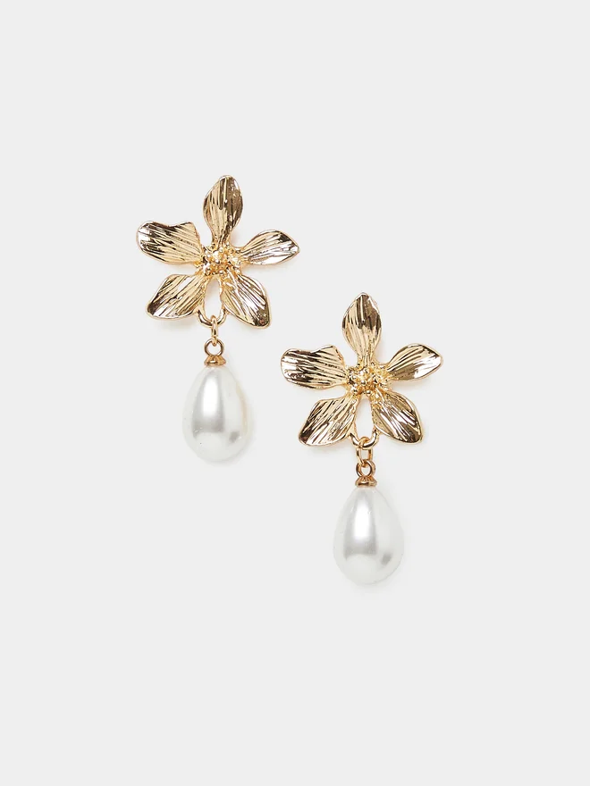 Floral Pearl Drop Earrings