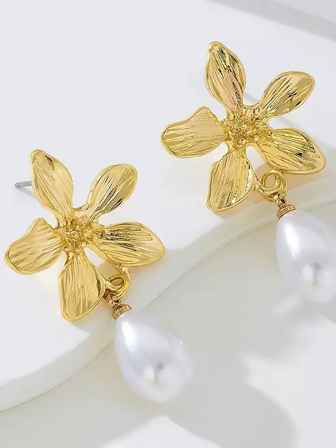 Styli  Floral Pearl Drop Earrings for Women | Best Price UAE