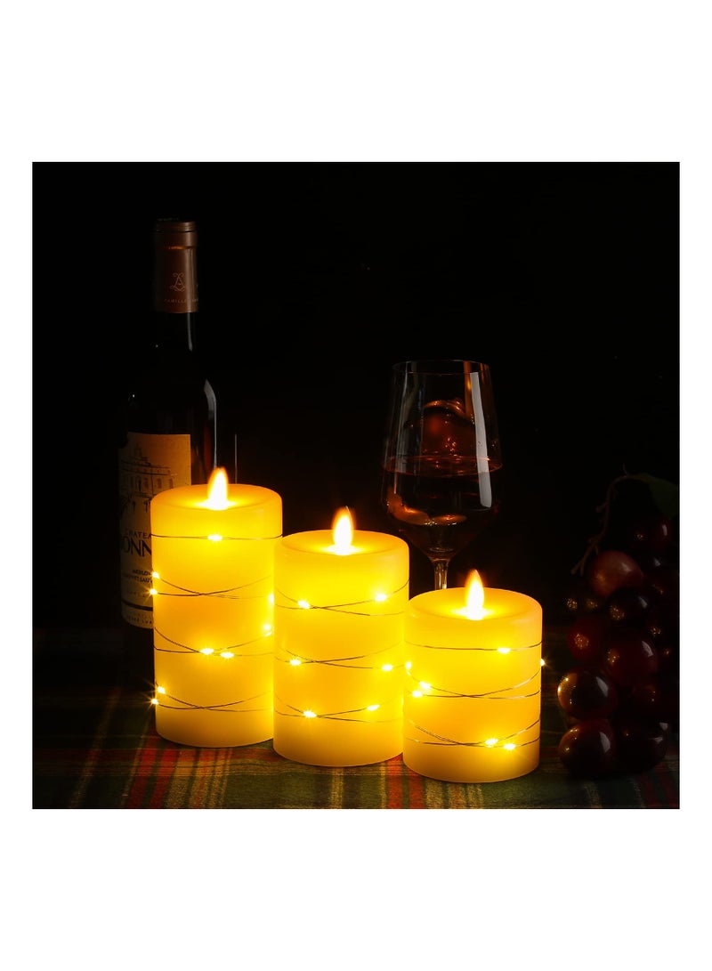 SYOSI 3 قطع من الشموع الكهربائية الخالية من اللهب تعمل بالبطارية مع أضواء خيط مضمنة، شموع LED كهربائية مع جهاز تحكم عن بعد بـ 10 مفاتيح، لهب متراقص، شمع حقيقي (البطاريات غير مدرجة) - Image 5