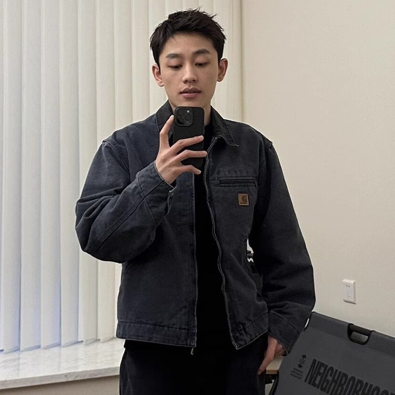 جاكيت كار هارت ديترويت بقلنسوة J001 شبكي أسود - Image 4