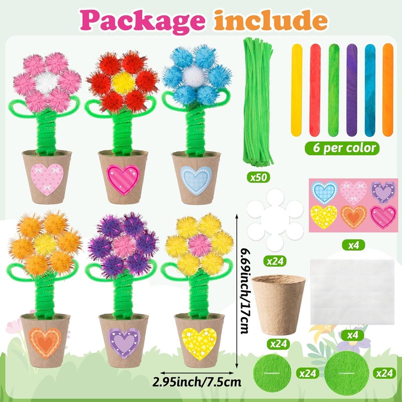 WATINC Spring Flower Paper Pot Craft Kits - 36 Pack Springtime Mother’s Day Pom Pom Flower Decorations, Make Your Standing Glitter Gift Crafts, Fun DIY Decor Home School Classroom Art Activities - Image 2