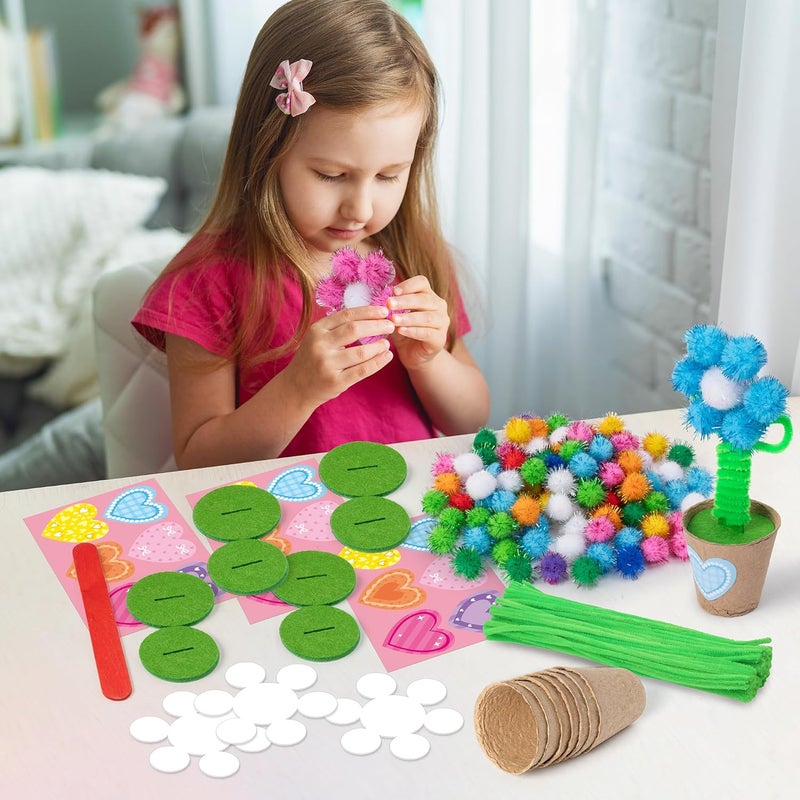 WATINC Spring Flower Paper Pot Craft Kits - 36 Pack Springtime Mother’s Day Pom Pom Flower Decorations, Make Your Standing Glitter Gift Crafts, Fun DIY Decor Home School Classroom Art Activities - Image 4