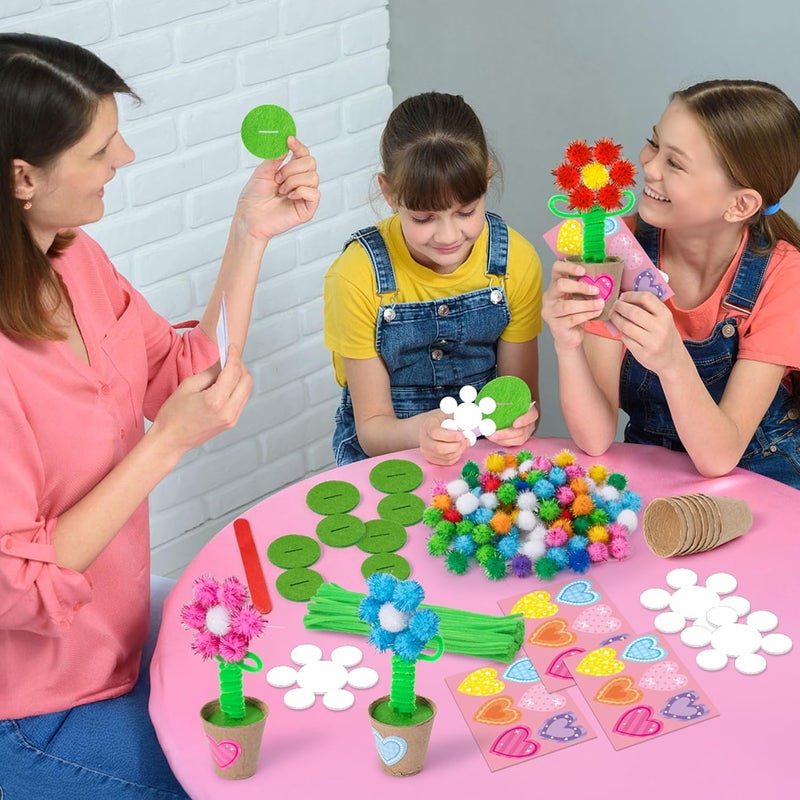 WATINC Spring Flower Paper Pot Craft Kits - 36 Pack Springtime Mother’s Day Pom Pom Flower Decorations, Make Your Standing Glitter Gift Crafts, Fun DIY Decor Home School Classroom Art Activities - Image 5