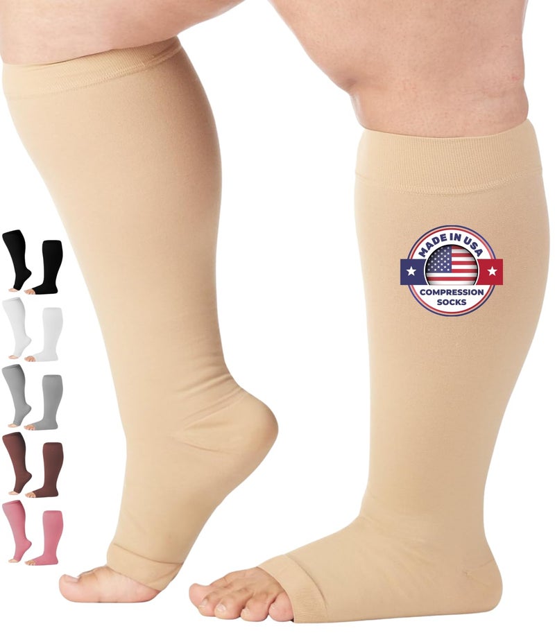 Mojo Compression Socks for Women and Men 20-30 mmHg - Knee High Toeless Compression Support Socks for Circulation during Travel, Flights, Nursing - Beige, X-Large - AB211 - Image 1