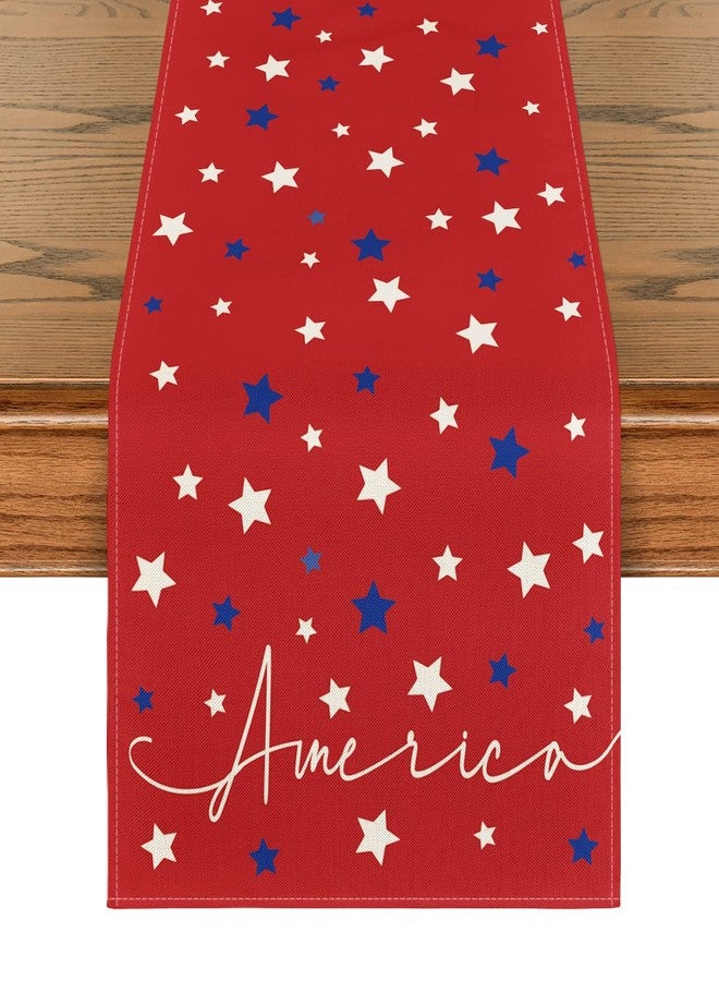Artoid Mode Red Stars America Patriotic Memorial Day 4th of July Table Runner, Independence Day Holiday Kitchen Dining Table Decor for Home Party Decoration 13 x 72 Inch - Image 1