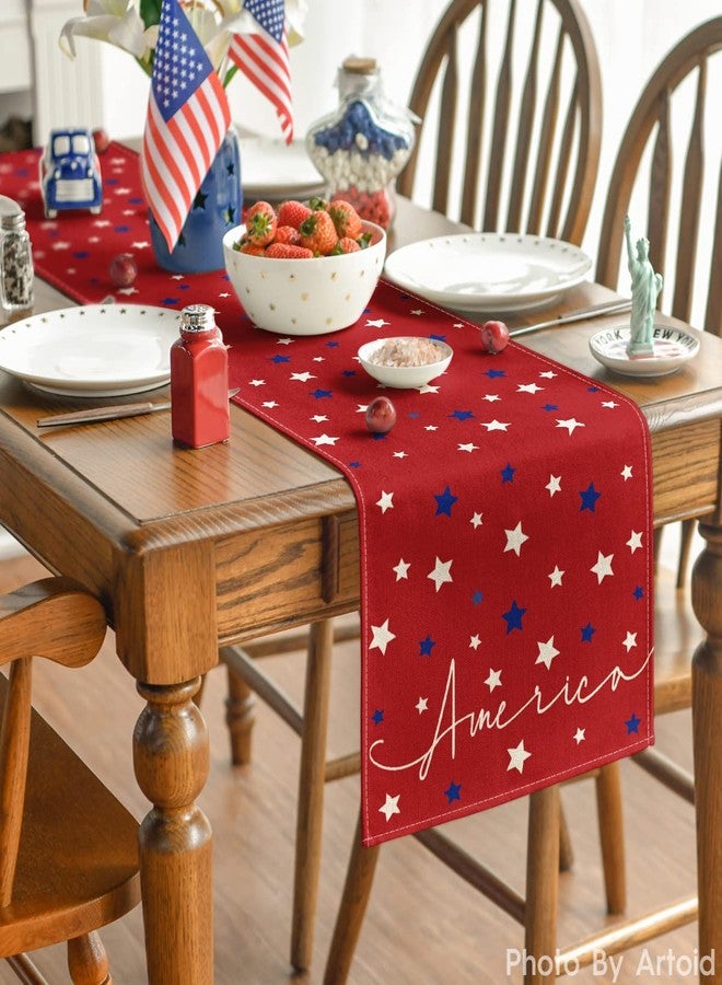 Artoid Mode Red Stars America Patriotic Memorial Day 4th of July Table Runner, Independence Day Holiday Kitchen Dining Table Decor for Home Party Decoration 13 x 72 Inch - Image 4