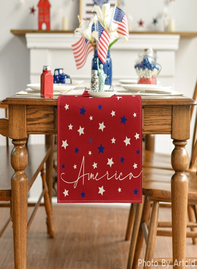 Artoid Mode Red Stars America Patriotic Memorial Day 4th of July Table Runner, Independence Day Holiday Kitchen Dining Table Decor for Home Party Decoration 13 x 72 Inch - Image 2