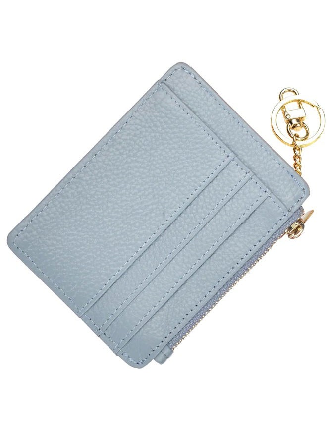 Woogwin Slim RFID Credit Card Holder for Women Mini Front Pocket Wallet Purse With Keychain, Lichee Light Blue, small, Classic - Image 1