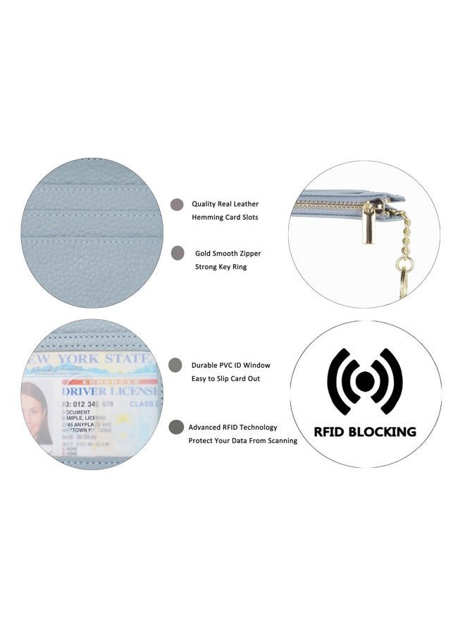 Woogwin Slim RFID Credit Card Holder for Women Mini Front Pocket Wallet Purse With Keychain, Lichee Light Blue, small, Classic - Image 4