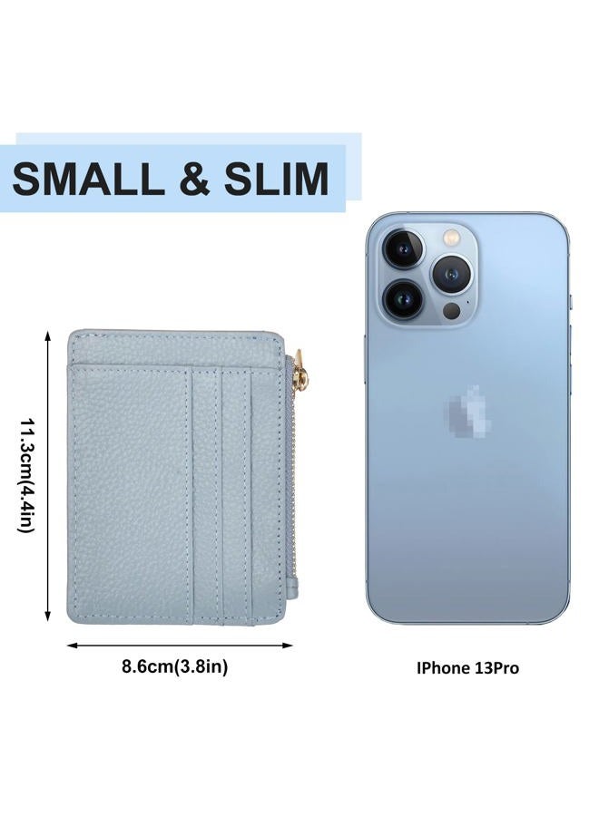 Woogwin Slim RFID Credit Card Holder for Women Mini Front Pocket Wallet Purse With Keychain, Lichee Light Blue, small, Classic - Image 5