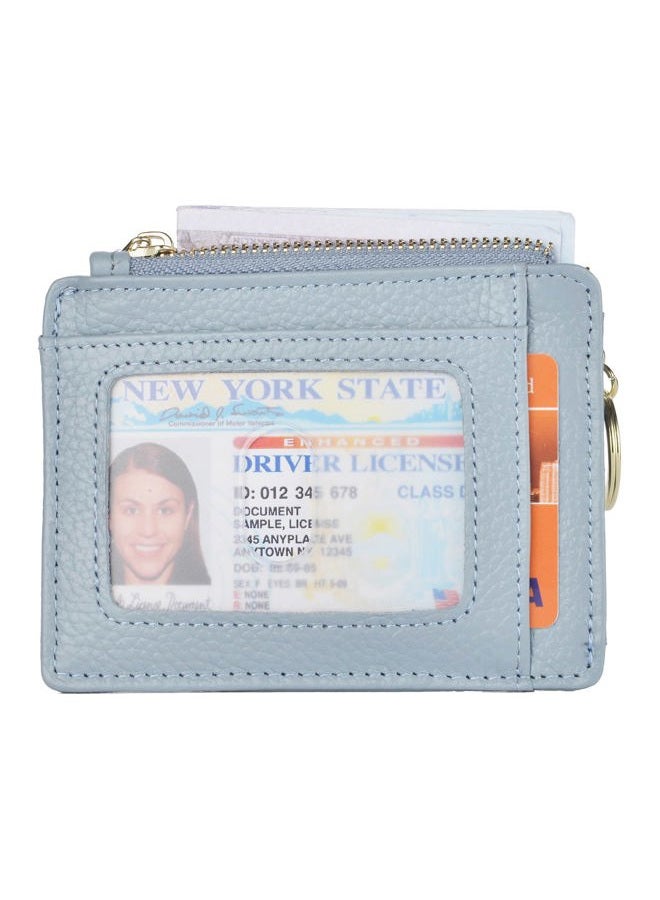 Woogwin Slim RFID Credit Card Holder for Women Mini Front Pocket Wallet Purse With Keychain, Lichee Light Blue, small, Classic - Image 2