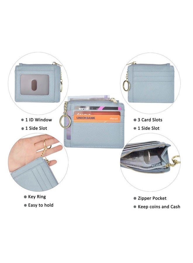 Woogwin Slim RFID Credit Card Holder for Women Mini Front Pocket Wallet Purse With Keychain, Lichee Light Blue, small, Classic - Image 3