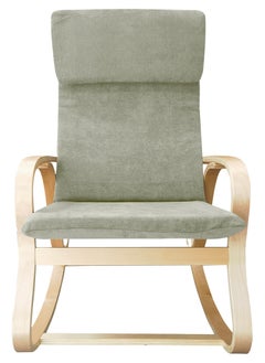Moon Home and more.. Modern Bentwood Rocking Chair Chenille Fabric Upholstered Relax Rocker Lounge Chair Beige  - Image 3