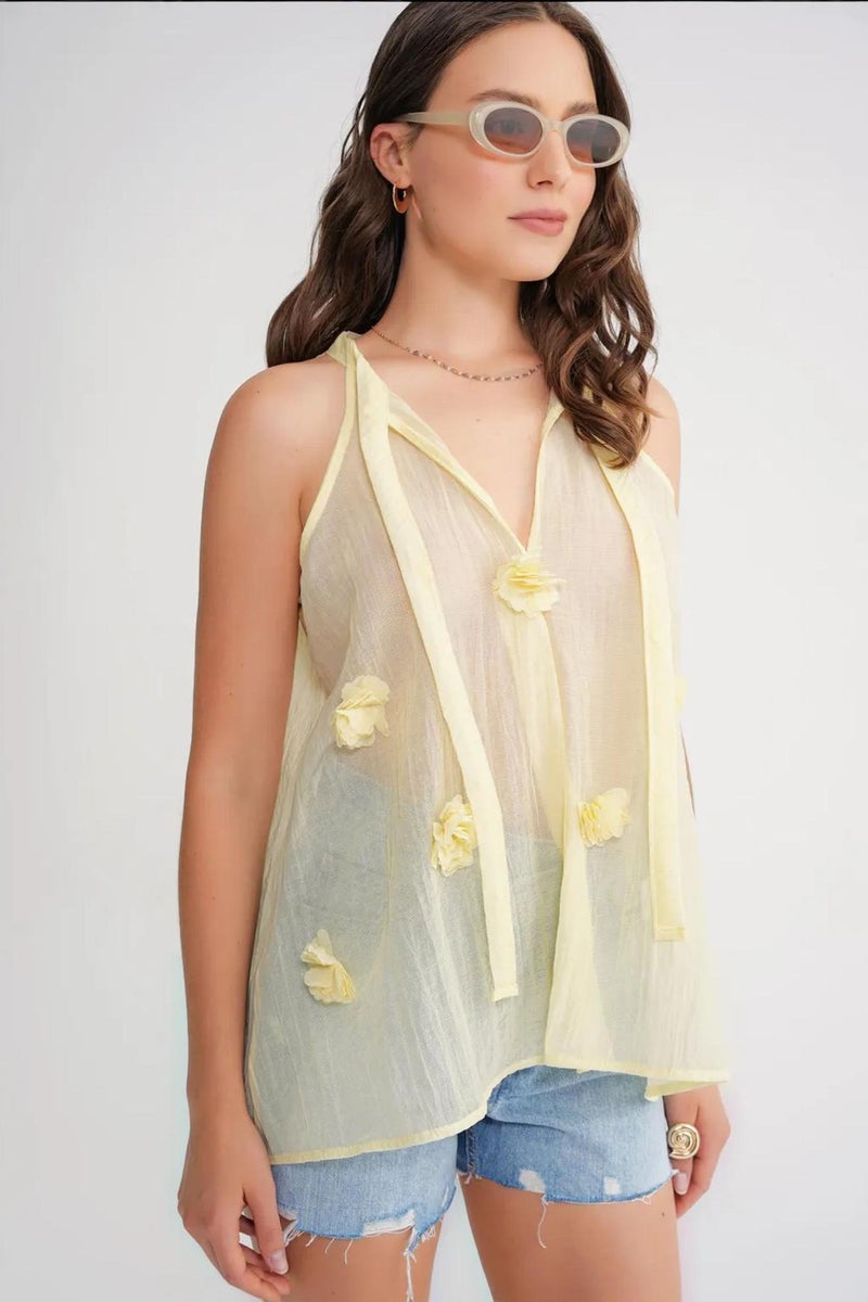 Mixray V-Neck Tie Closure Ruffle Blouse - Image 3