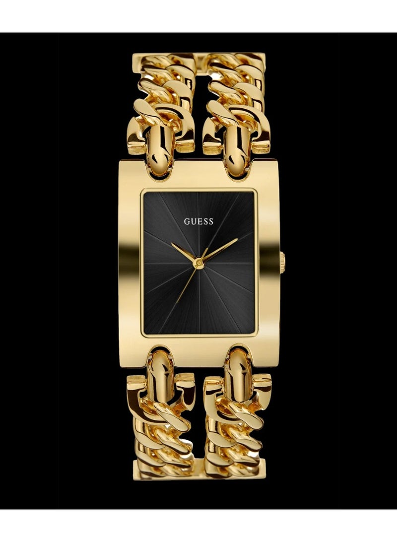 جس ساعة Guess النسائية U1117L5 – سوار سلسلة ستانلس ستيل ذهبي ومينا أسود – قطر 36 مم - Image 1