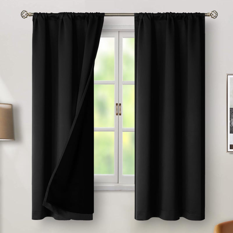 BGment Black 100% Blackout Curtains 63 Inches Long with Thermal Insulated Liner  Rod Pocket and Back Tab Double Layer Full Room Darkening Window Curtain for Bedroom  2 Panels Each 38 x 63 Inch - Image 2