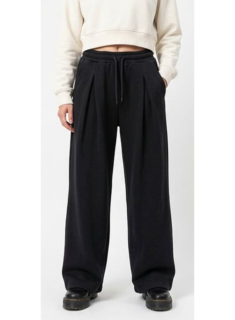 RAVIN Black Pleated Wide-Leg Fleece Sweatpants - Image 1