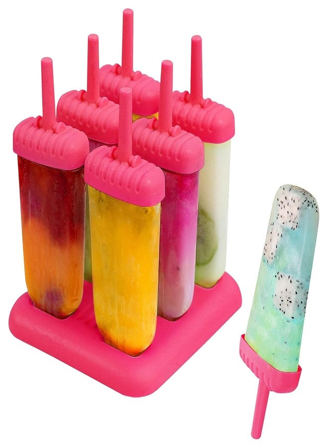 KARP Set of 6 Popsicle Mould Set with Tray | Reusable Ice Cream & Kulfi Maker Molds | BPA Free Plastic Popsicle Maker for Kids & Adults (Pink) - Image 1