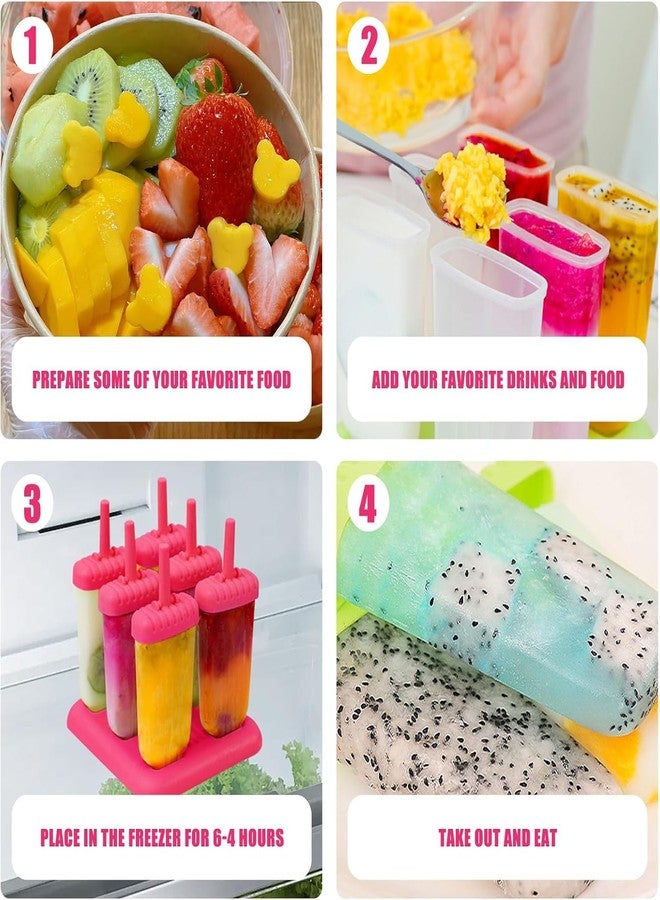KARP Set of 6 Popsicle Mould Set with Tray | Reusable Ice Cream & Kulfi Maker Molds | BPA Free Plastic Popsicle Maker for Kids & Adults (Pink) - Image 5