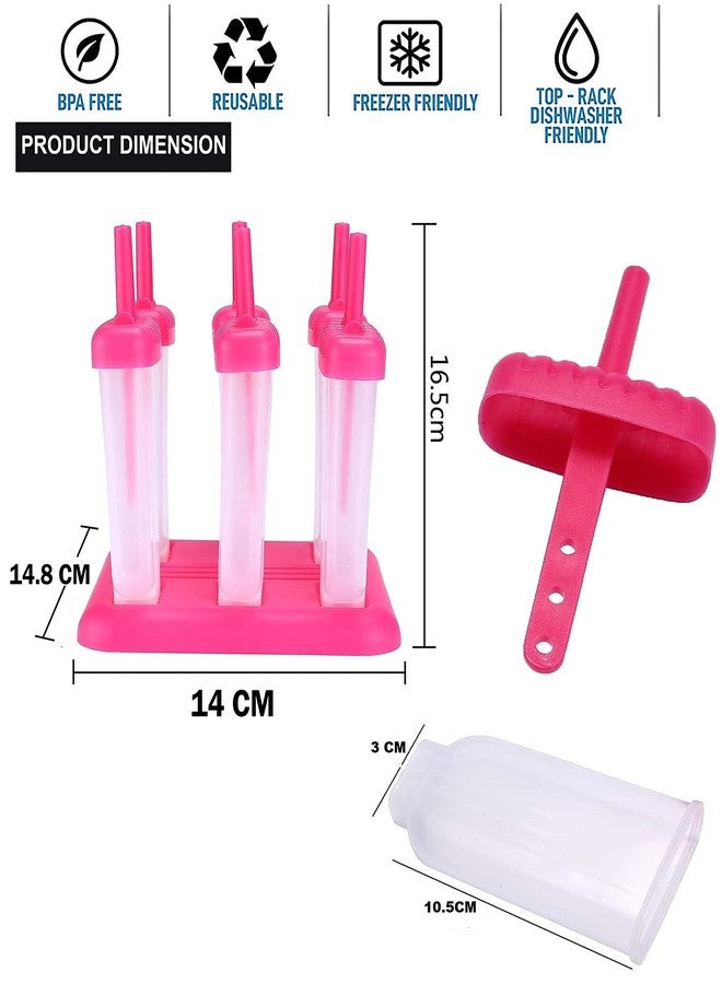 KARP Set of 6 Popsicle Mould Set with Tray | Reusable Ice Cream & Kulfi Maker Molds | BPA Free Plastic Popsicle Maker for Kids & Adults (Pink) - Image 2