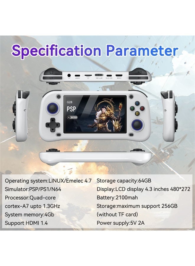 JAJEEK G28 64GB Handheld Game Console with 4.3-Inch HD IPS Display, Retro Portable Gaming System with Built-In Classic Games, Lightweight Travel-Friendly Gaming Device, Smooth Controls Console for Kids & Adults, Black Edition Retro Entertainment Player - Image 5