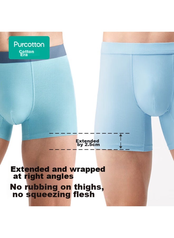 purcotton Purcotton Men's Underwear, Extended Boxer Briefs, Antibacterial Breathable Long Pants, Cotton Sky Blue, Size 185  - Image 4