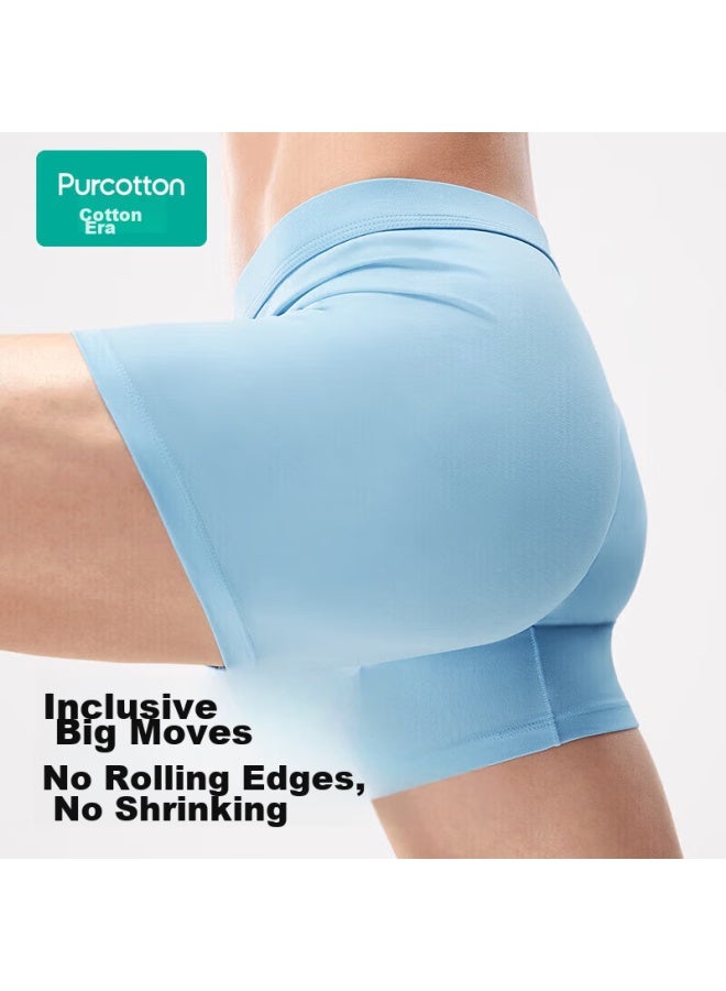 purcotton Purcotton Men's Underwear, Extended Boxer Briefs, Antibacterial Breathable Long Pants, Cotton Sky Blue, Size 185  - Image 5